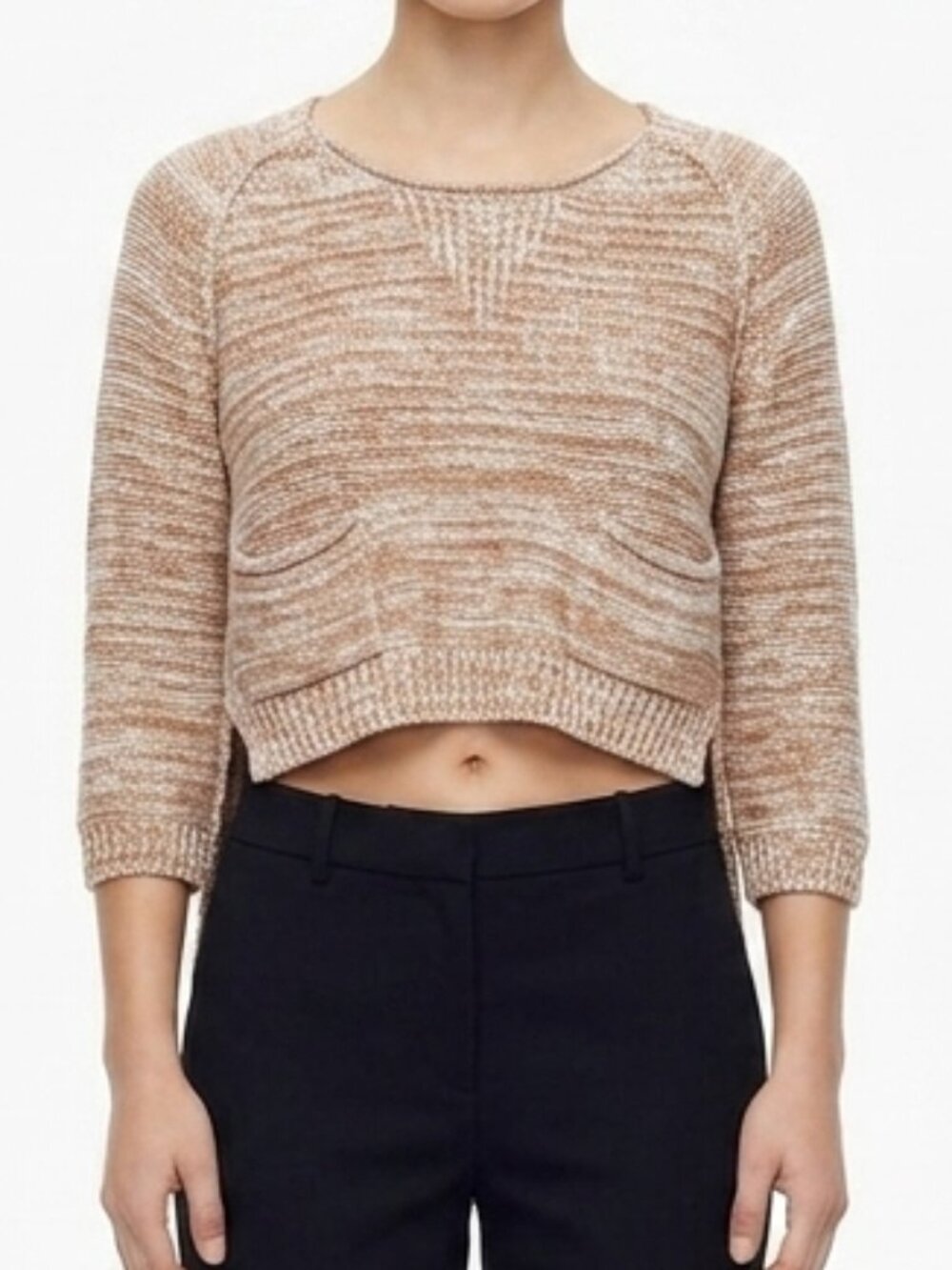 Wilfred Aritzia Cropped Split Hem Cotton Blend Pocket Front Sweater - Sz. Sm